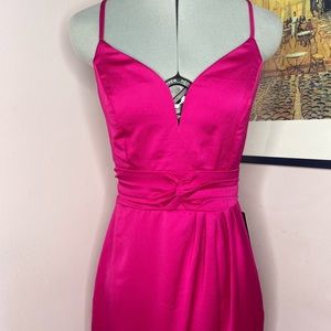 Express V-Wire Satin Hi-Lo Maxi Dress Fuchsia